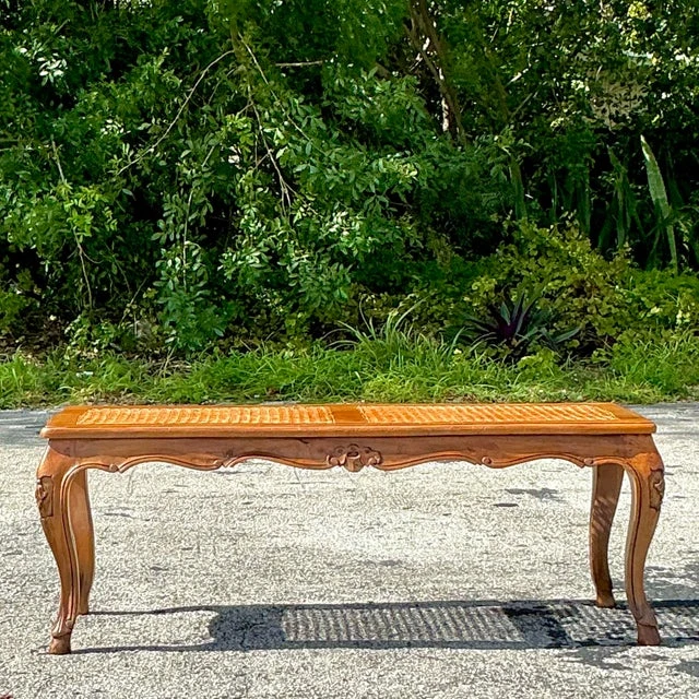 Vintage Boho Woven Cane Bench - Detail view