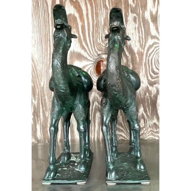 Vintage Boho Patinated Bronze Camels - a Pair - Back view