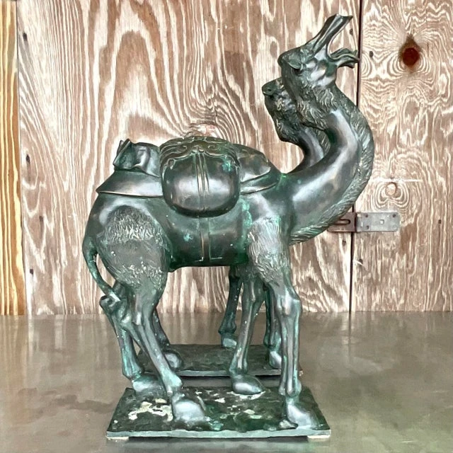 Vintage Boho Patinated Bronze Camels - a Pair - Top view