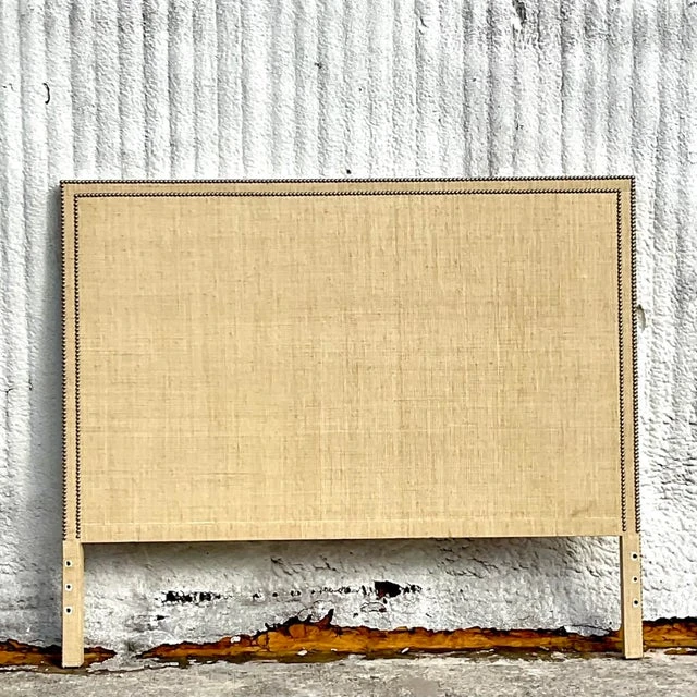 Coastal Nailhead Grasscloth Queen Headboard - Detail view