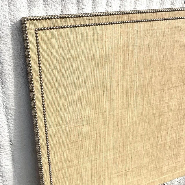 Coastal Nailhead Grasscloth Queen Headboard - Side view
