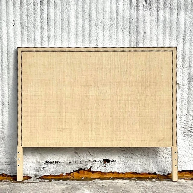 Coastal Nailhead Grasscloth Queen Headboard - Back view