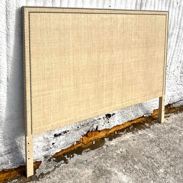 Coastal Nailhead Grasscloth Queen Headboard - Top view