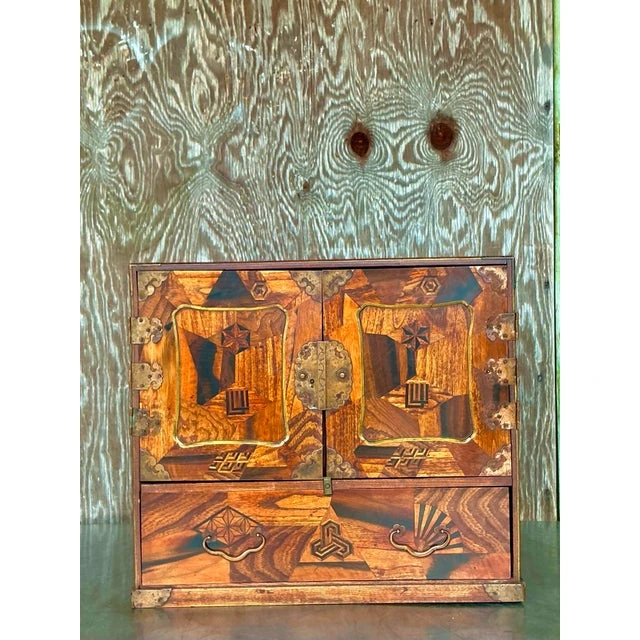 Vintage Asian Marquetry Tansu Table Cabinet - Side view