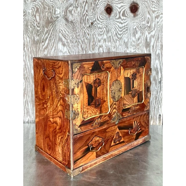 Vintage Asian Marquetry Tansu Table Cabinet - Back view