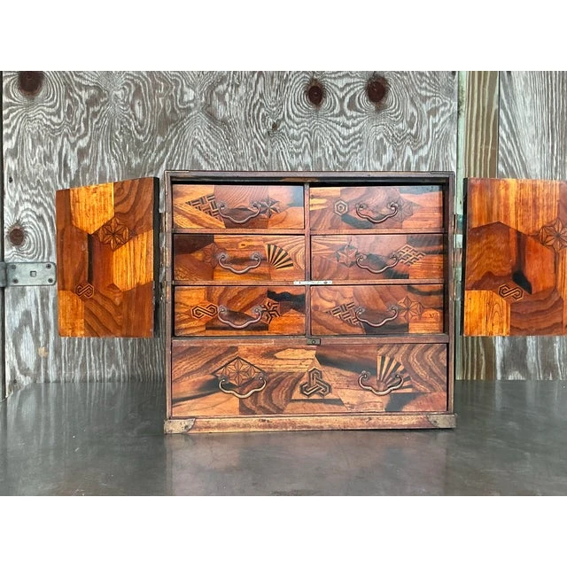 Vintage Asian Marquetry Tansu Table Cabinet - Top view