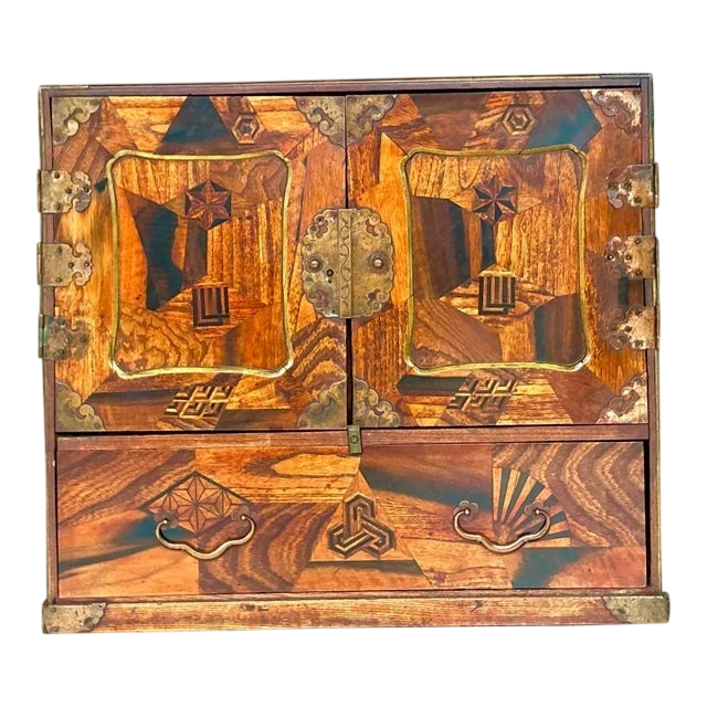 Vintage Asian Marquetry Tansu Table Cabinet
