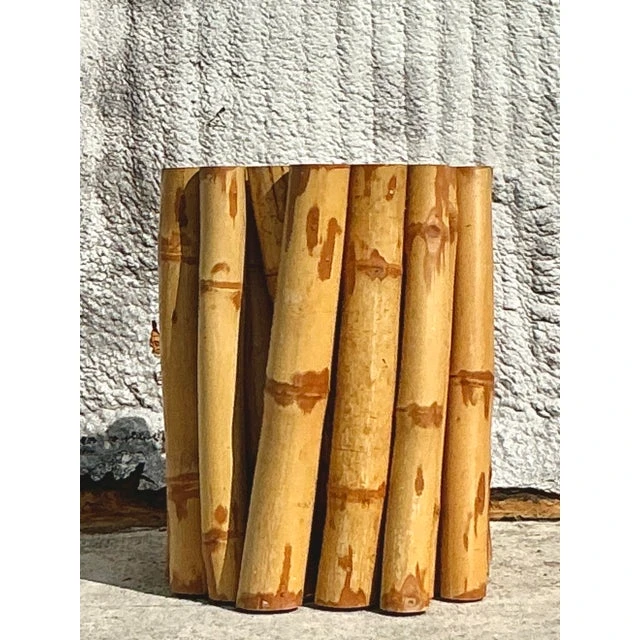 Vintage Coastal Bundled Bamboo Dining Table Pedestal - Back view
