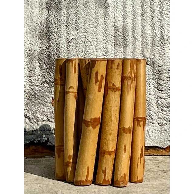 Vintage Coastal Bundled Bamboo Dining Table Pedestal - Top view