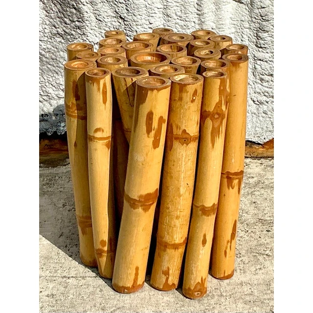 Vintage Coastal Bundled Bamboo Dining Table Pedestal - Detail view