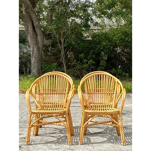 Vintage Coastal Stick Rattan Dining Chairs - Set of 4 - Back view
