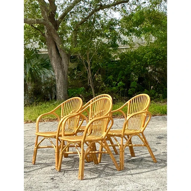 Vintage Coastal Stick Rattan Dining Chairs - Set of 4 - Detail view