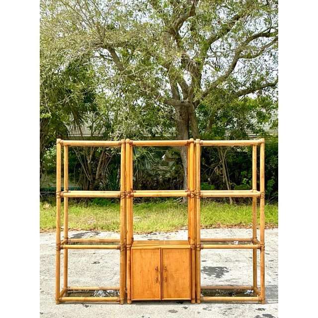 Vintage Coastal Rattan Etagere - Set of 3 - Back view
