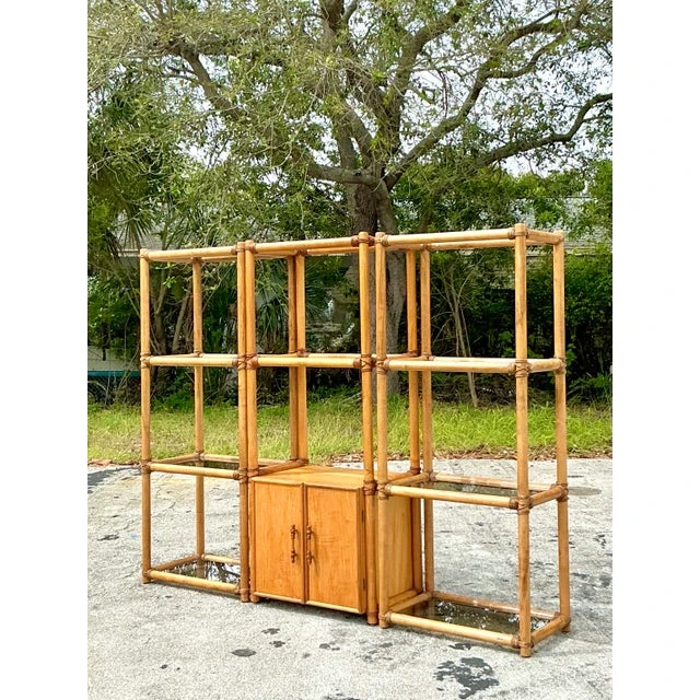 Vintage Coastal Rattan Etagere - Set of 3 - Top view