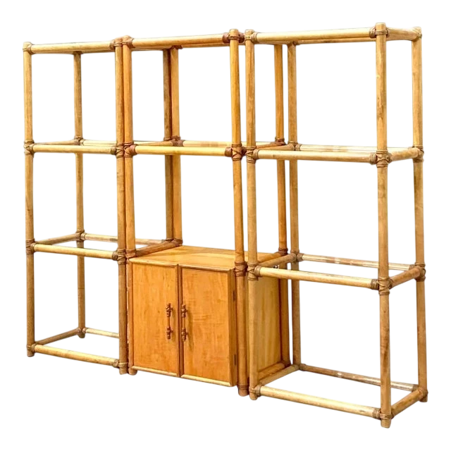 Vintage Coastal Rattan Etagere - Set of 3
