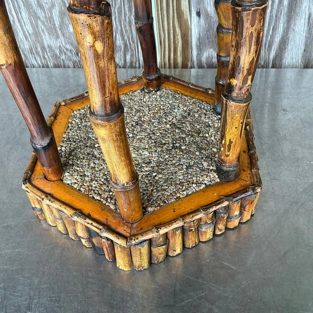 Vintage Coastal Rattan Pagoda Pedestal - Top view