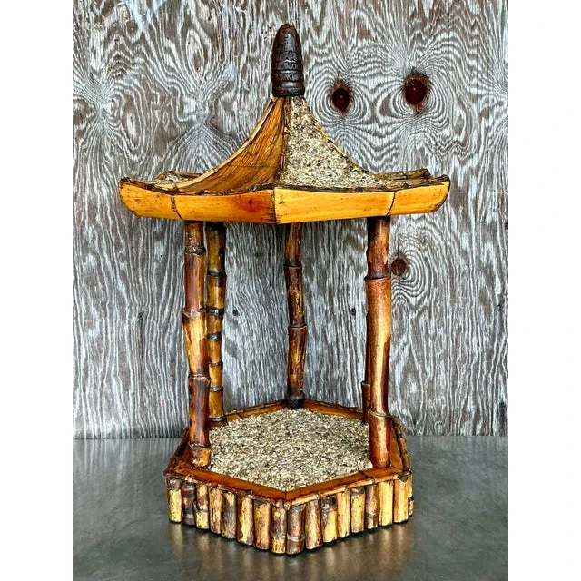 Vintage Coastal Rattan Pagoda Pedestal - Back view