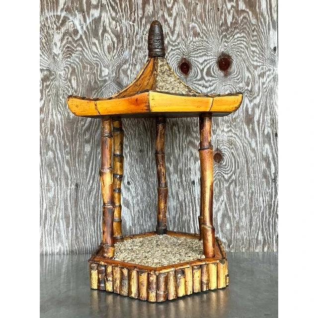 Vintage Coastal Rattan Pagoda Pedestal - Side view
