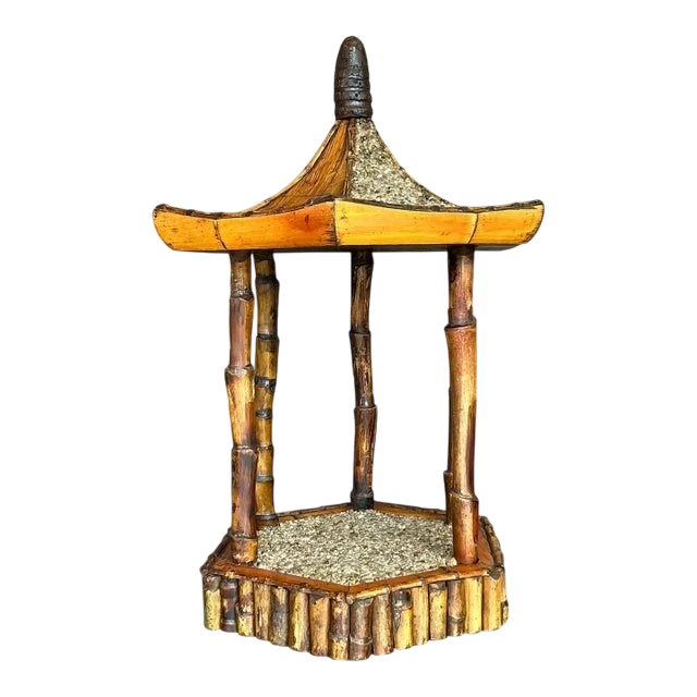 Vintage Coastal Rattan Pagoda Pedestal
