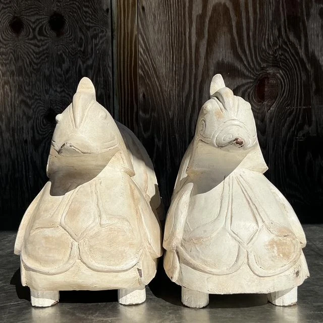 Vintage Asian Carved Mandarin Wood Ducks - a Pair - Side view