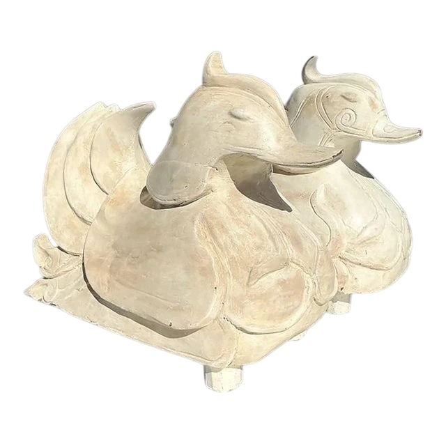 Vintage Asian Carved Mandarin Wood Ducks - a Pair