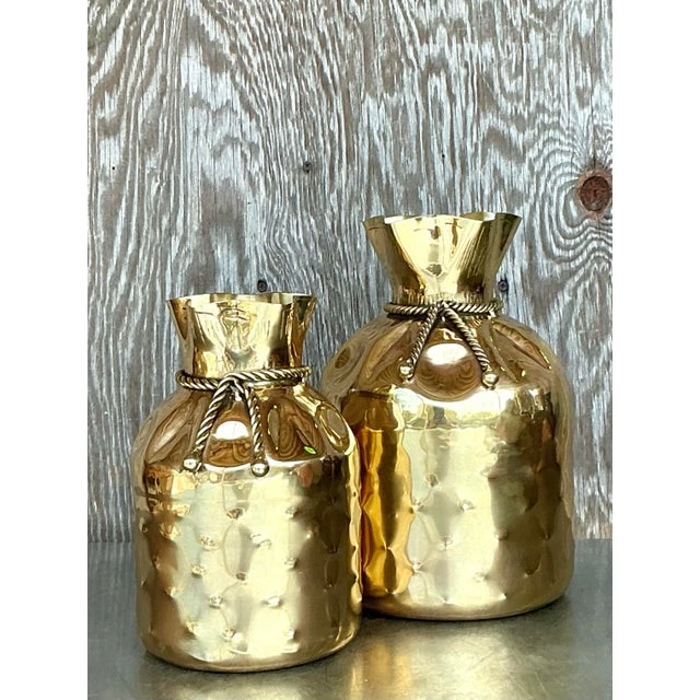 Vintage Boho Polished Brass Tethered Bags - Set of 2 - Detail view