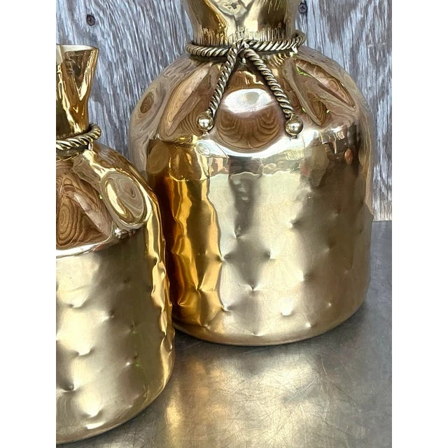 Vintage Boho Polished Brass Tethered Bags - Set of 2 - Back view