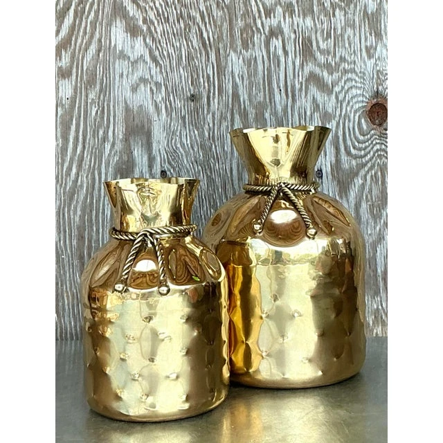 Vintage Boho Polished Brass Tethered Bags - Set of 2 - Top view