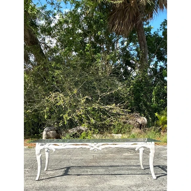 Vintage Regency Metal Faux Bois Coffee Table - Side view