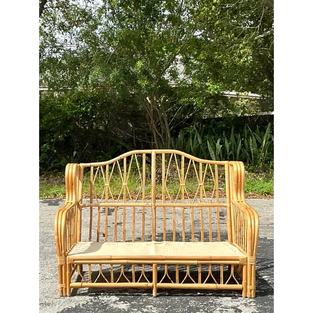 Vintage Coastal Bent Rattan Loveseat - Back view