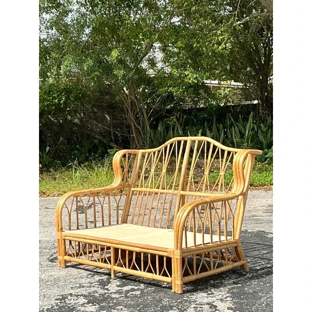 Vintage Coastal Bent Rattan Loveseat - Side view