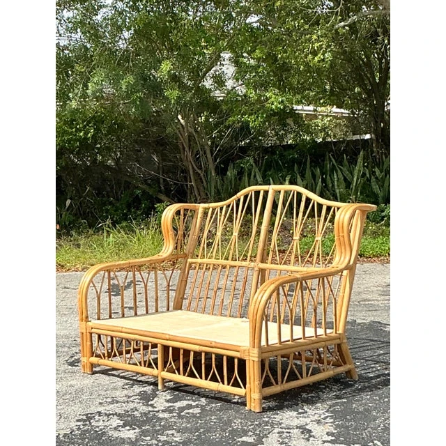 Vintage Coastal Bent Rattan Loveseat - Detail view