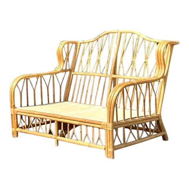 Vintage Coastal Bent Rattan Loveseat