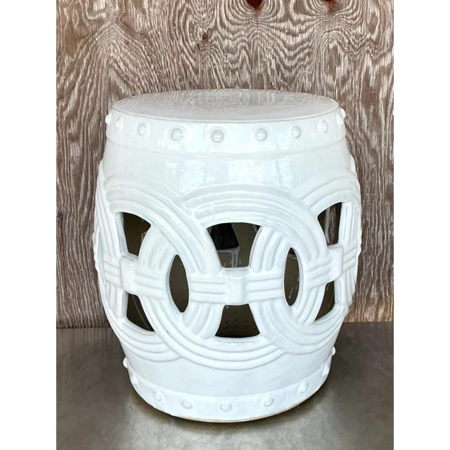 Vintage Regency Glazed Ceramic Low Stool - Detail view