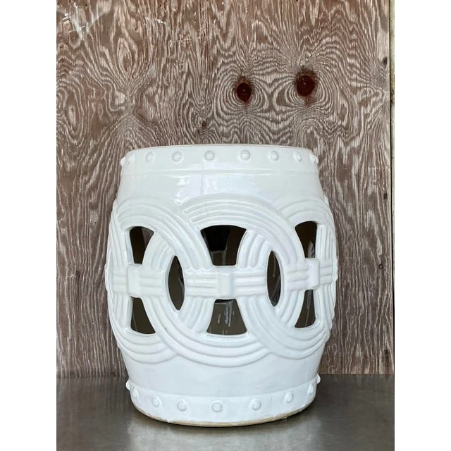 Vintage Regency Glazed Ceramic Low Stool - Back view