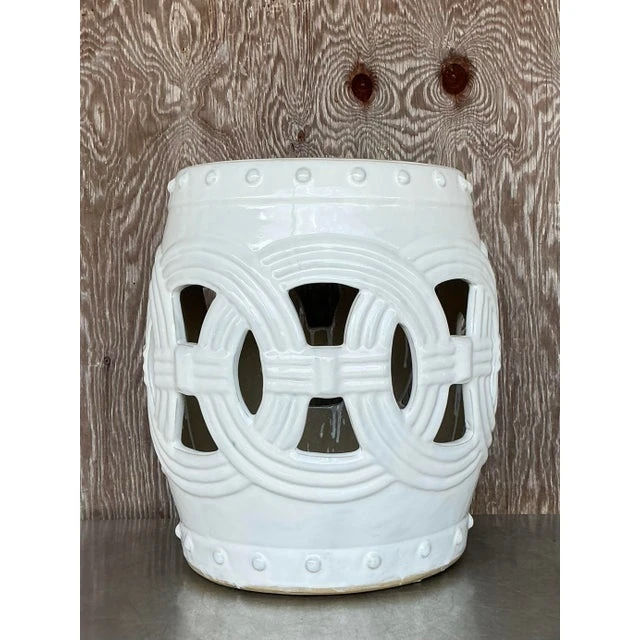 Vintage Regency Glazed Ceramic Low Stool - Top view
