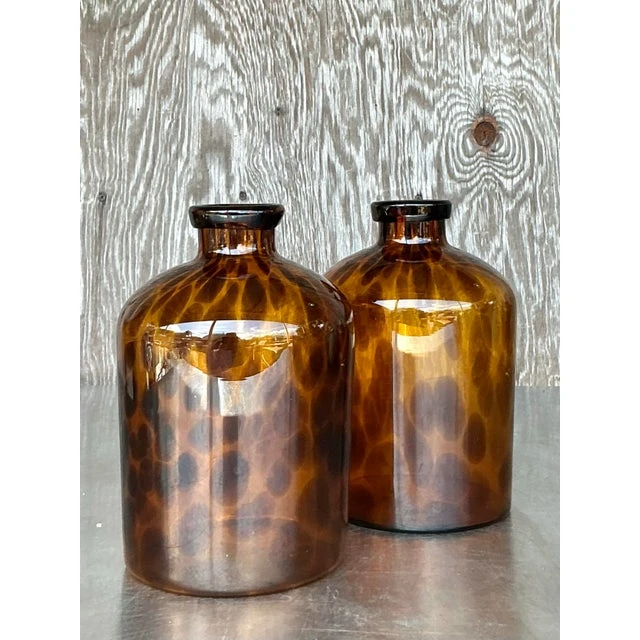 Vintage Boho Tortoise Glass Apothecary Jars - a Pair - Back view