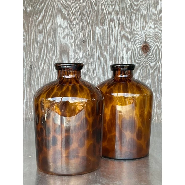 Vintage Boho Tortoise Glass Apothecary Jars - a Pair - Top view