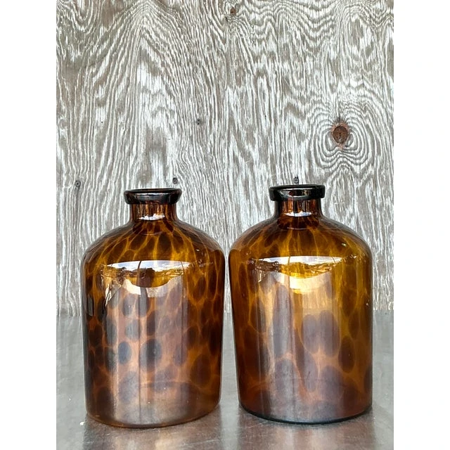 Vintage Boho Tortoise Glass Apothecary Jars - a Pair - Detail view
