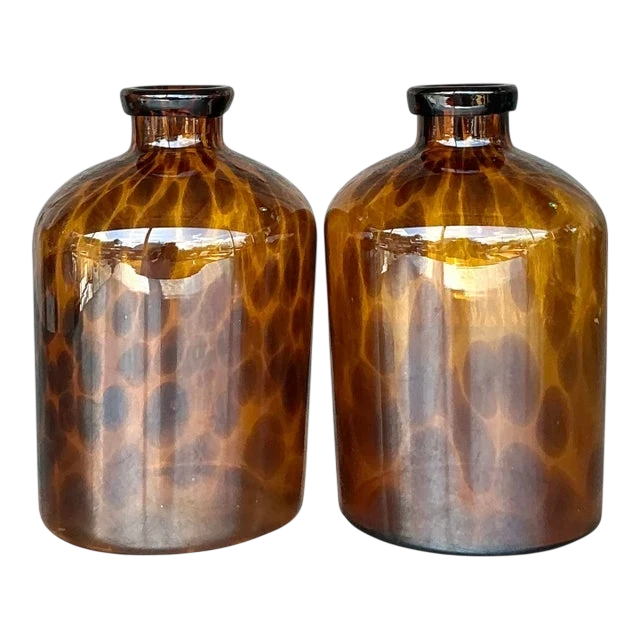Vintage Boho Tortoise Glass Apothecary Jars - a Pair