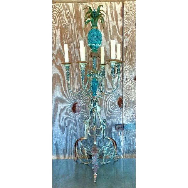 Vintage Coastal Wrought Iron Verdigris Pineapple Lamp - Back view