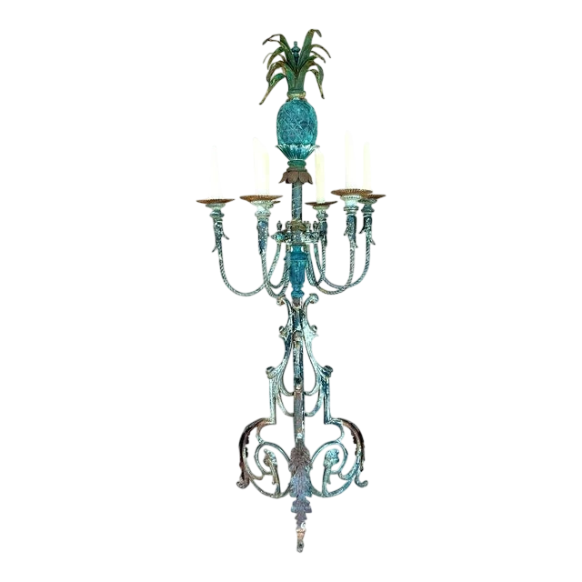 Vintage Coastal Wrought Iron Verdigris Pineapple Lamp