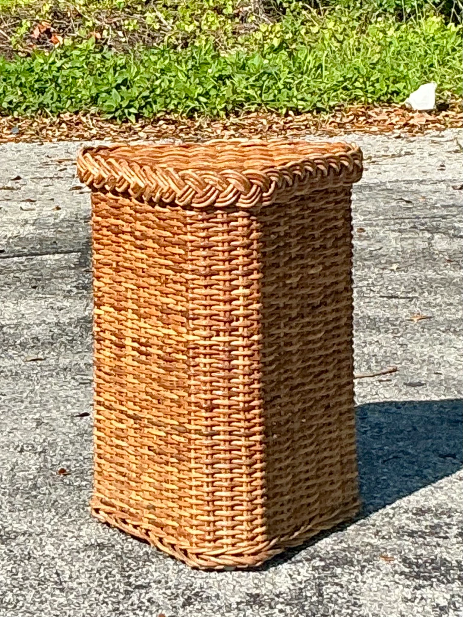 Vintage Coastal Braided Rattan Pedestal - Side view