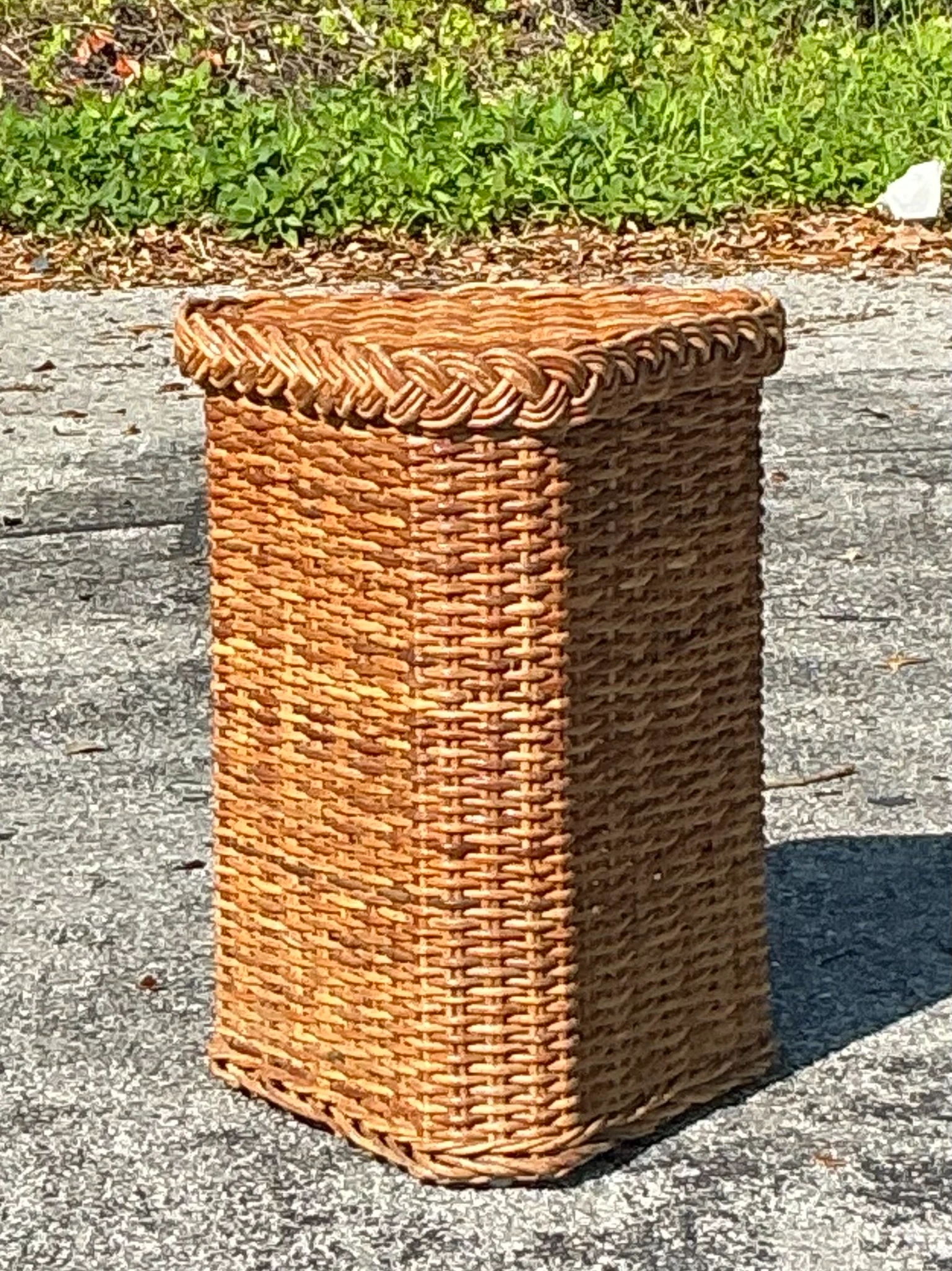 Vintage Coastal Braided Rattan Pedestal - Back view