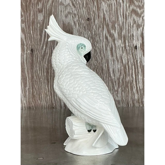 Vintage Regency Glazed Ceramic Cockatoo - Side view
