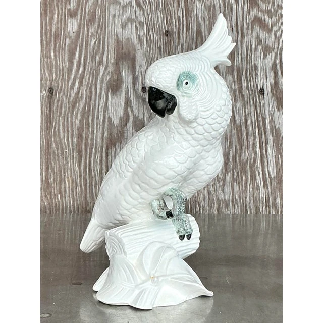 Vintage Regency Glazed Ceramic Cockatoo - Detail view