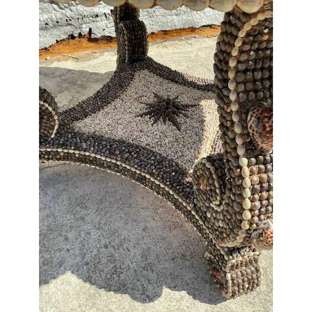Vintage Coastal Shell Encrusted Center Hall Table - Side view