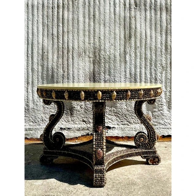 Vintage Coastal Shell Encrusted Center Hall Table - Back view