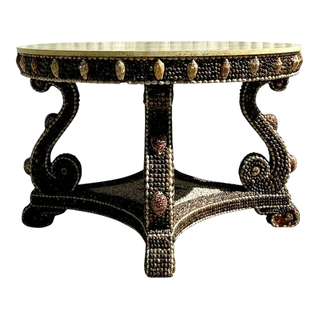 Vintage Coastal Shell Encrusted Center Hall Table