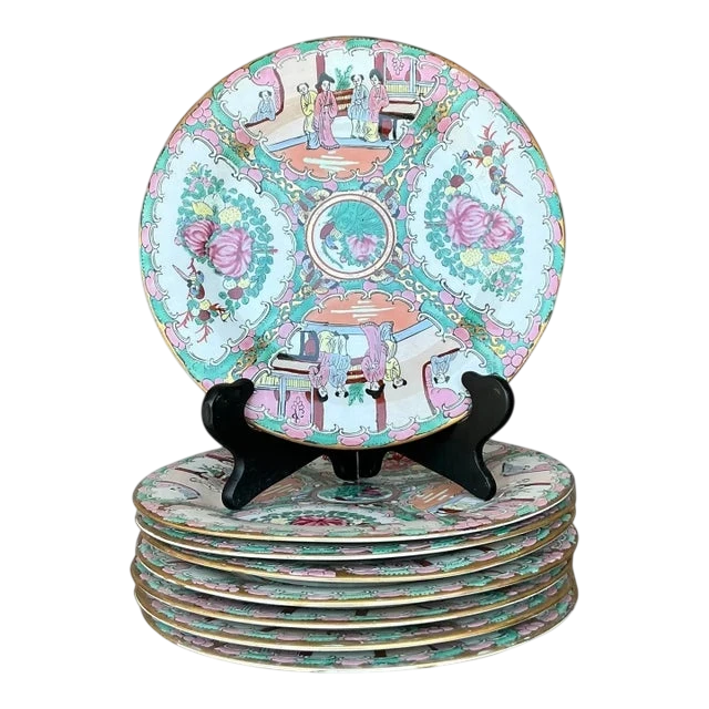 Vintage Asian Rose Famile Dinner Plates - Set of 8